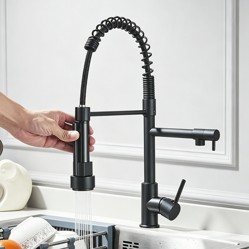 Commercial Kitchen Mixer Tap - Rozin Black Kitchen Faucet Spring Pull