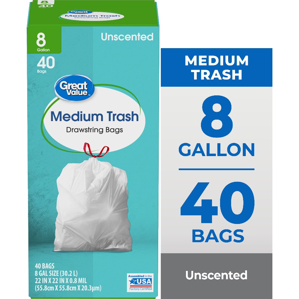 Commercial Kitchen Garbage Disposal - Drawstring Trash Bags 8 Gallon Medium